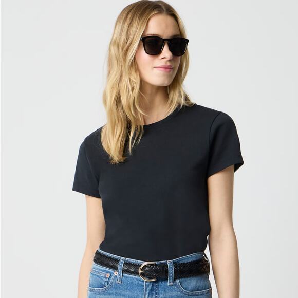 J.Crew Essential Short-Sleeve Crewneck Tee WMNS XS Black Stretch Cotton Slim Fit - Picture 1 of 8